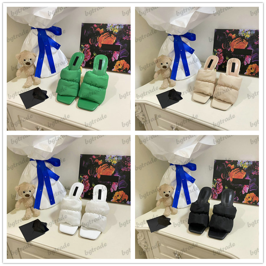 

Interlocking Quilted Leather Sandals Women Winter Down Slippers Light-weight Slide Sandal Designer Luxurys Slides Metal Letter Bottoms High Heel Flip Flops