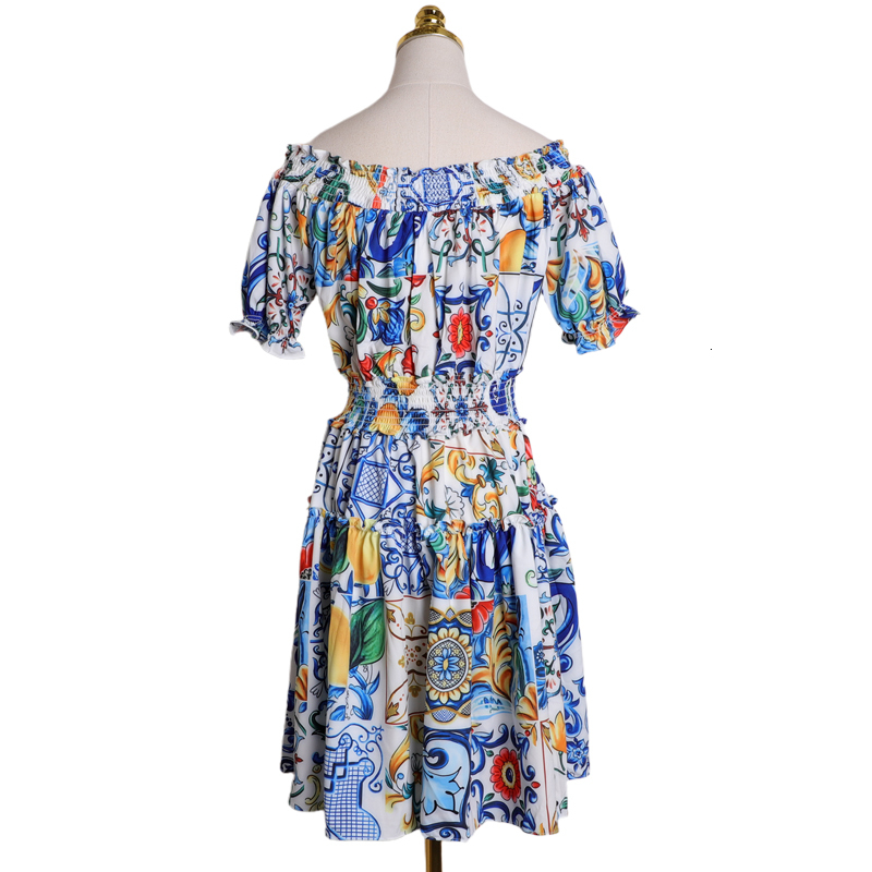 

dress Seqinyy summer 2021 Beginning spring fashion design feminine short sleeves blue flowers porcelain print mini