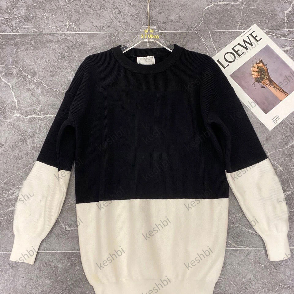 

Women Fashion Casual Pullover Sweater Color Match Loose Long Sleeve Knitted Sweaters, Black