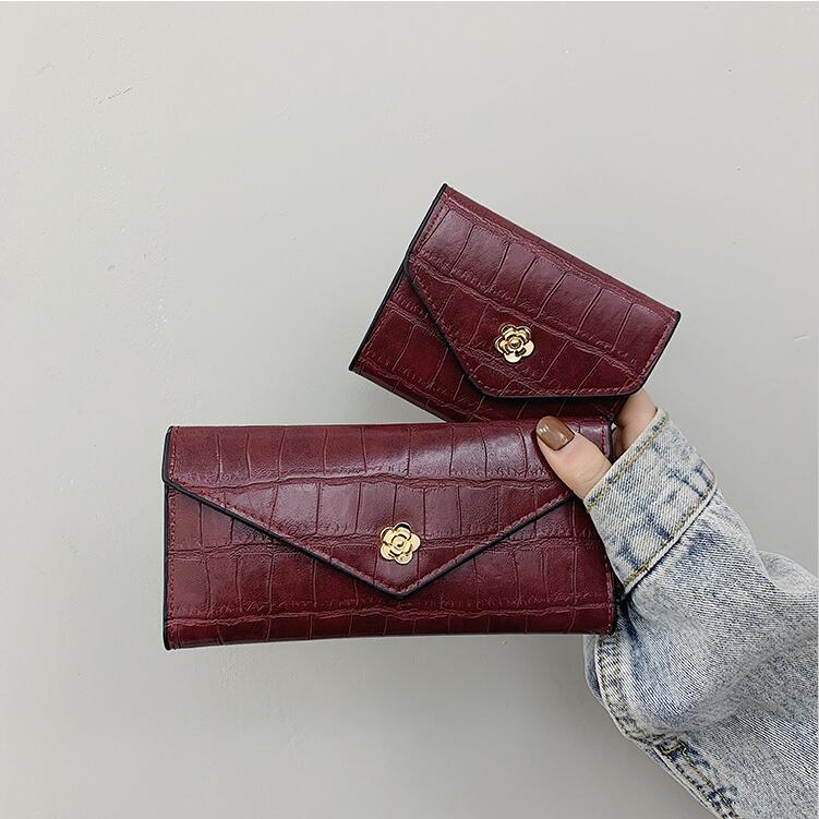 

women handbag simple atmosphere solid color Alligator long wallet folding multi-card leather walletes Joker retro leathers clutch bag, Black2(boutique box)