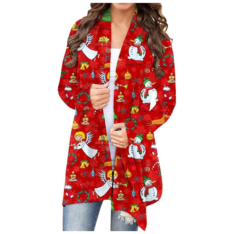 

Women's Knits & Tees Christmas Knitted Cardigan Jackets Spring Autumn Ladies Long Sleeve Solid Loose Casual Top Soft Femme *8, White