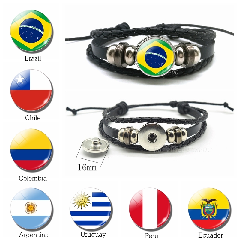 

2021 New Charm Bracelets Hot Countries Flag Colombia Brazil Chile Argentina Charms Leather Men's Fashion Gifts for Men 10zy