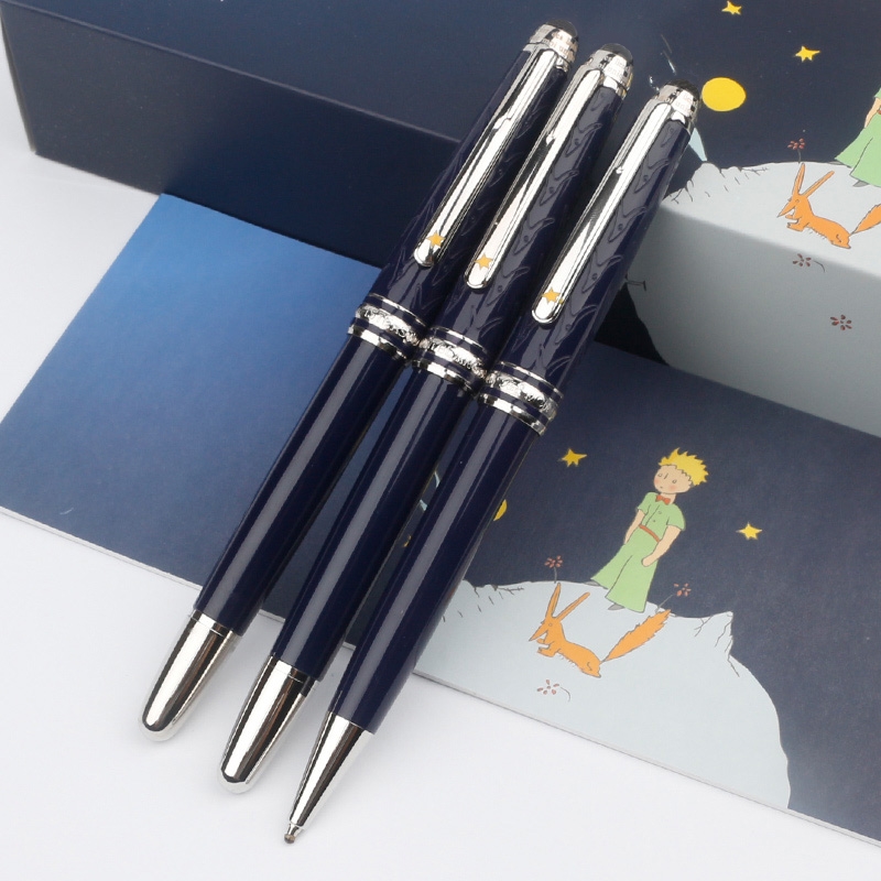 

Promotion Luxury Petit Prince Pen Unique Design Dark Blue Resin and Metal engrave Rollerball pen Ballpoint pens office school supplies with Serial Number, As picture shows