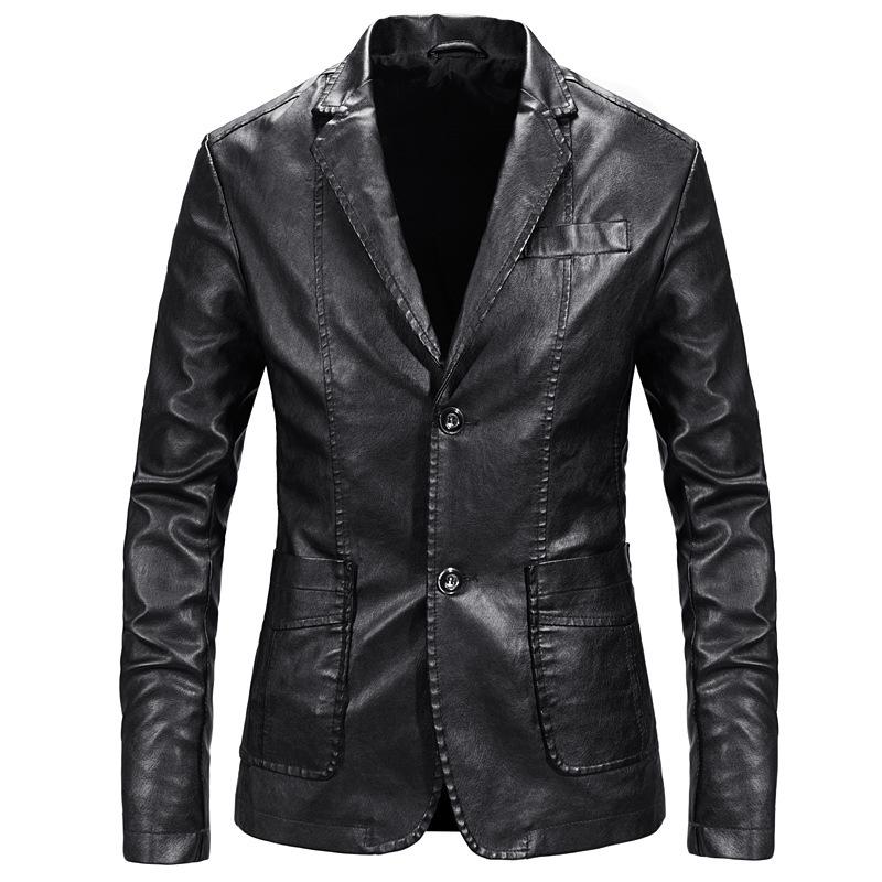 

Men's Fur & Faux Jacket Men Pu Leather Blazer Coats Fashion Spring Autumn Casual Business Jackets Coat 5XL, Black