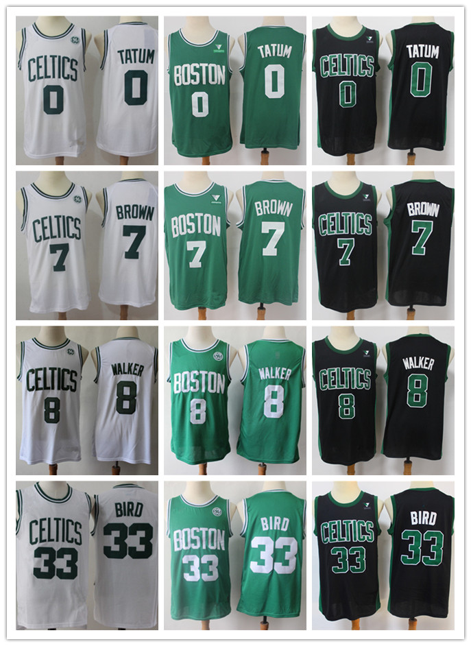 

Mens BostonCelticsJersey Larry 33 Bird Kemba 8 Walker Jayson 0 Tatum Jaylen 7 Brown Basketball Shorts Basketball Jersey Black Green white, Color