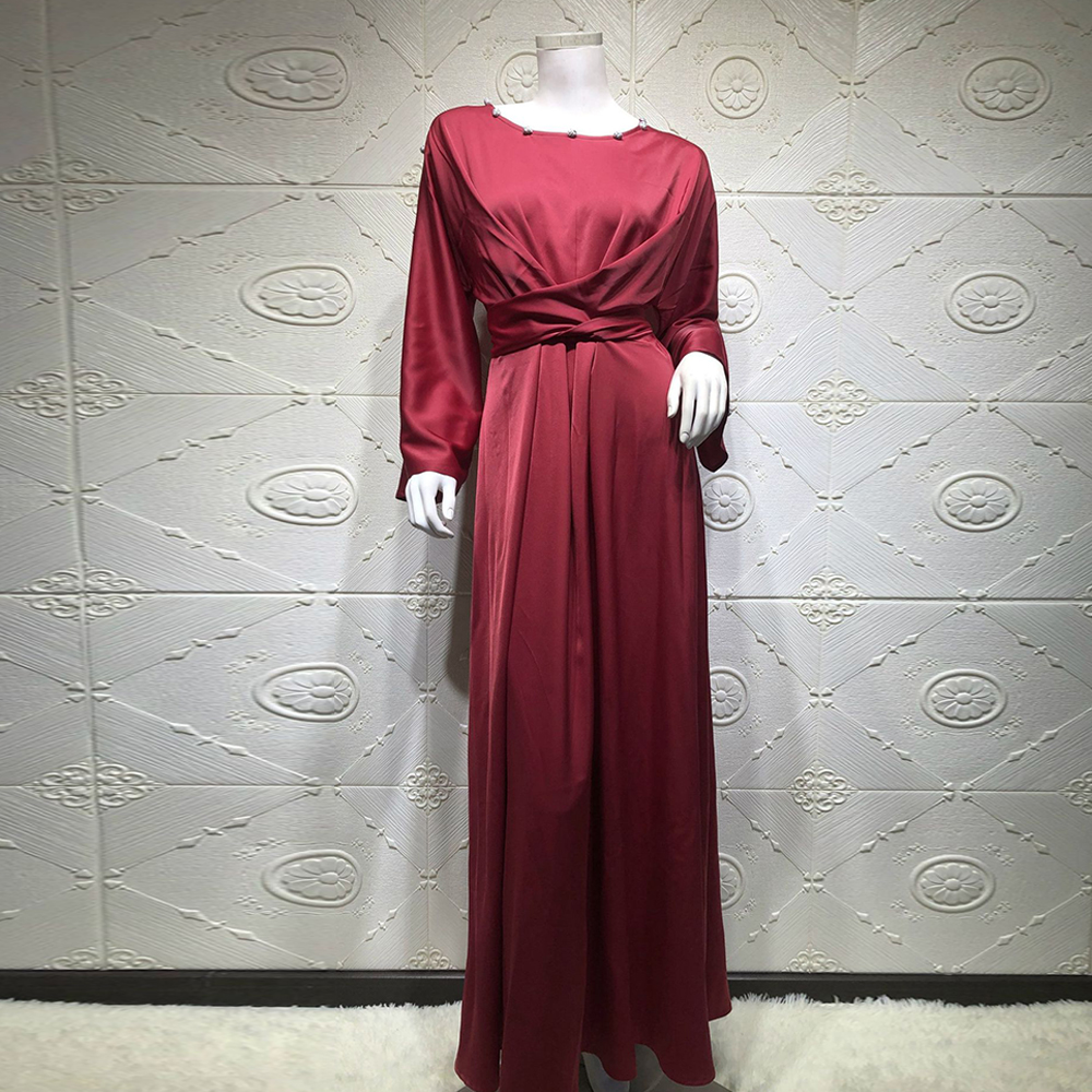

robe femme hiver 2021 abaya dubai turkey muslim fashion satin dress abayas islam clothing dresses for women musulman de modeplus size clothe, Red