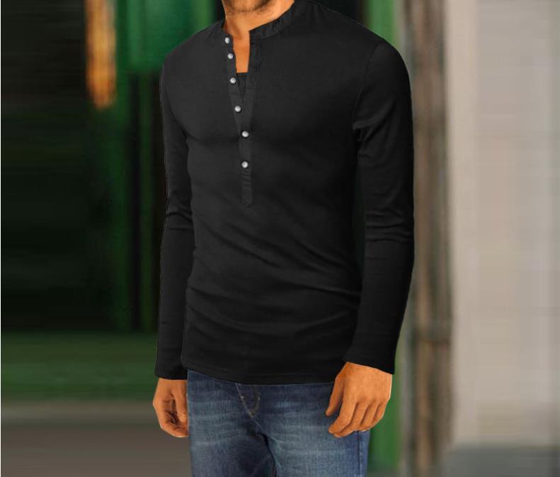 

Spring Autumn Mens Tshirt Long Sleeve Solid Color V Neck Slim Tees Fashion Casual Male Clothing, White;black