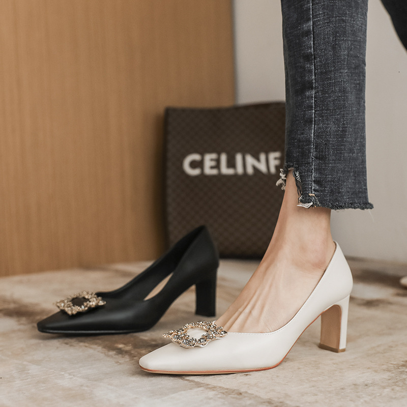 

Dress Shoes Small high heel thick single shoes women's season fashion medium square head professional commuting VMGW, 1# shoe box