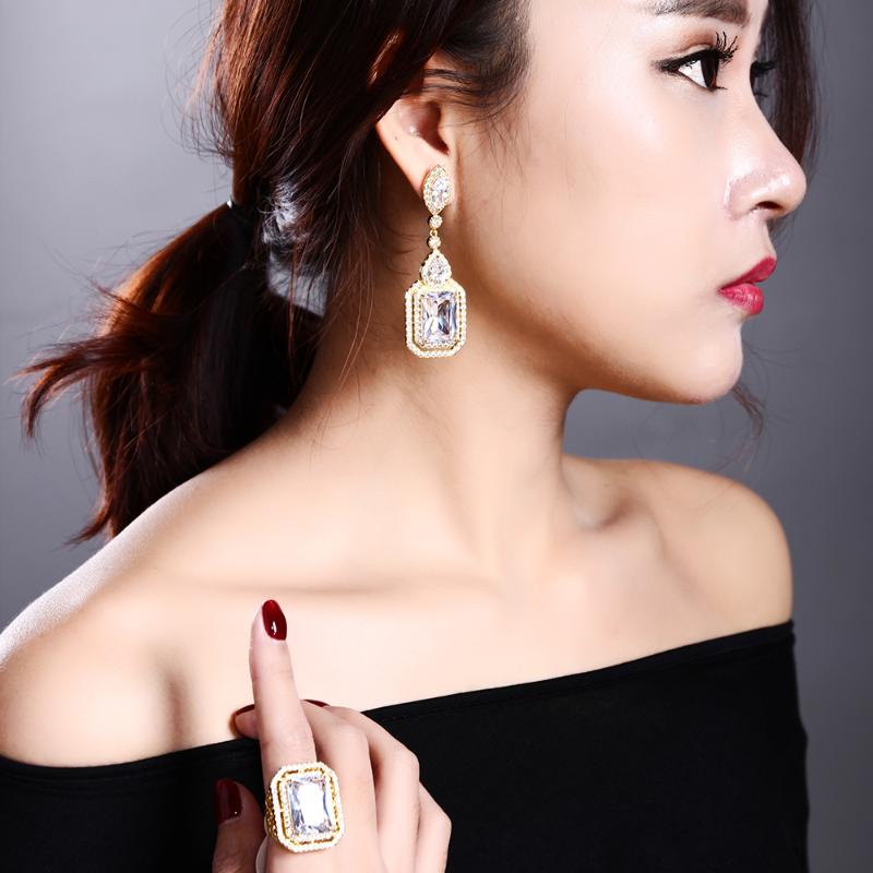 Dangle & Chandelier Gorgeous Big Long Square Earring For Party Large Crystal Cz Stones Oorbellen Brincos Geometric Jewelry Majestic Women Ea-image-698376368