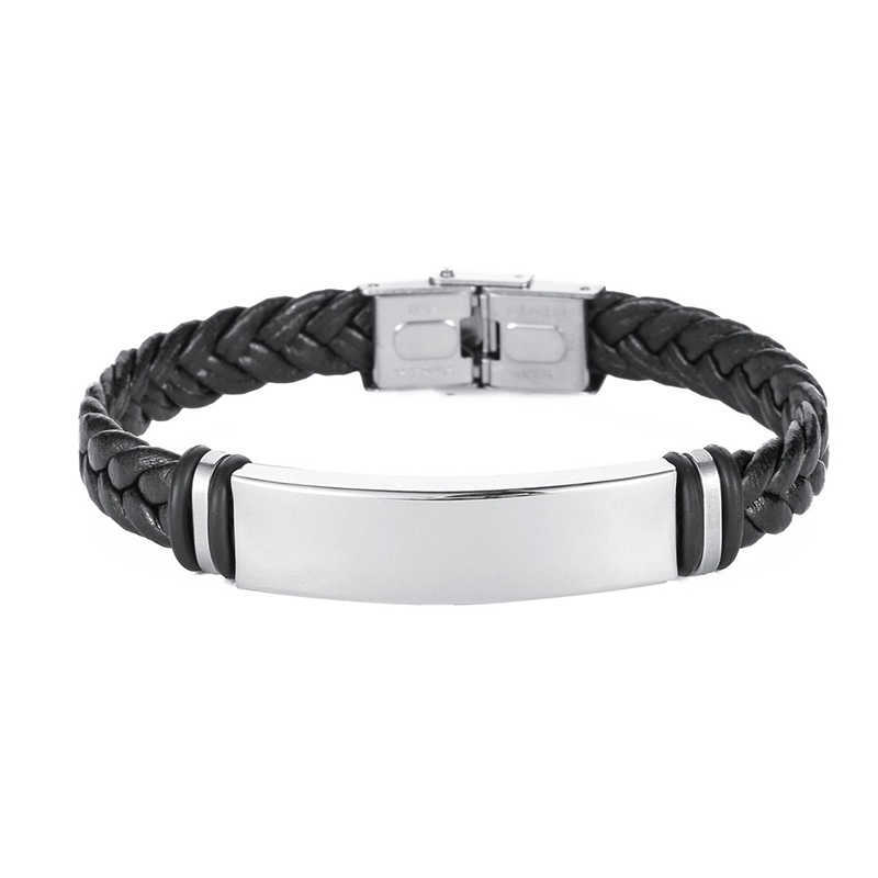 

Synthetic Leather Woven Bracelet Stainless Steel Bracelets Smooth Bangles Wristband Ll@17 Q0719