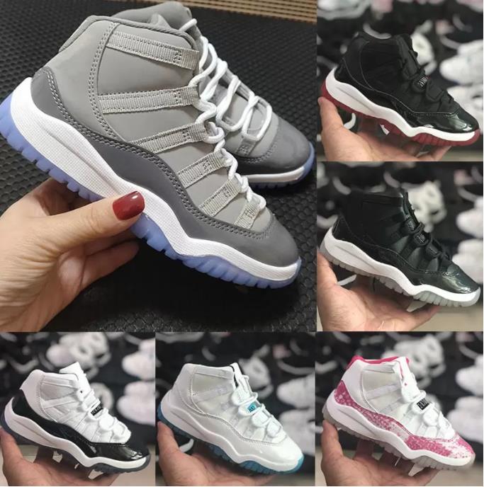 

Bred 11S Kids Basketball Shoes Cool Grey Gym Black White Infant Children Toddler Gamma Blue Concord Sneakers Boys Girls Sneakers Space Jam EUR 28-35, C5