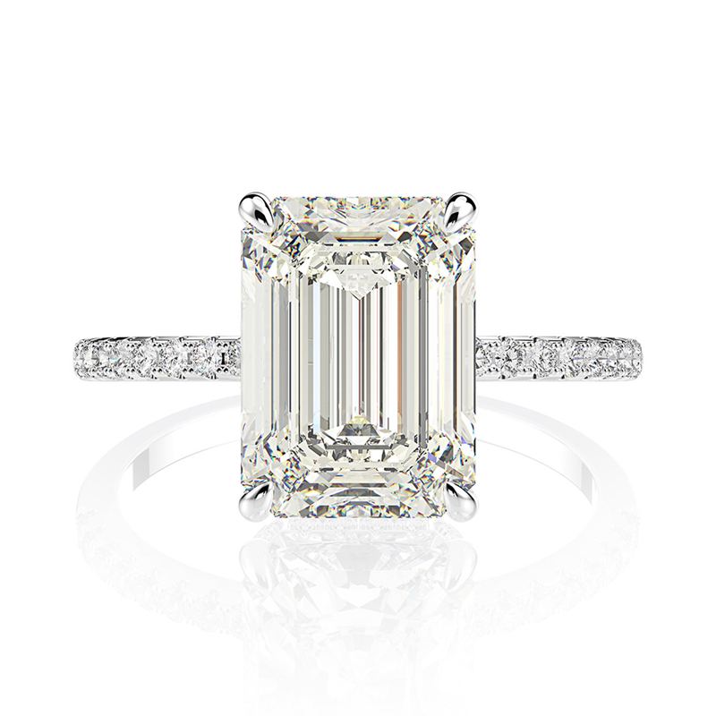 Real 925 Sterling Silver Ring Emerald Cut Created square Diamond Wedding Rings for Women Luxury Proposal Engagement