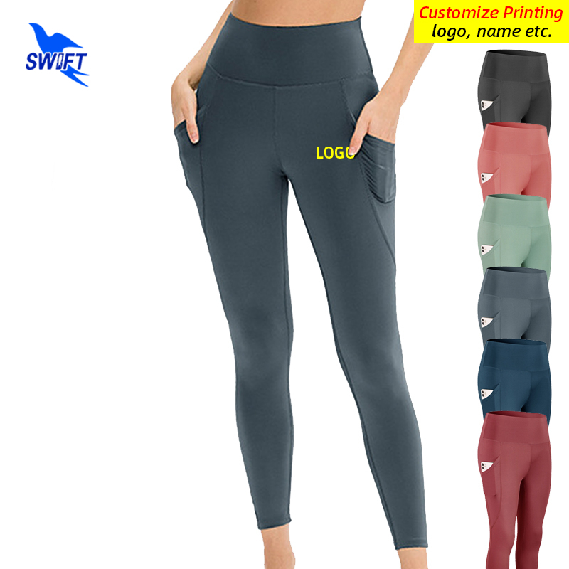 

Customize Sport Pants Women High Waist Fitness Leggings with Pockets Quick Dry Stretch Gym Running Tights Female Bottoms 220609, 12347 dark red