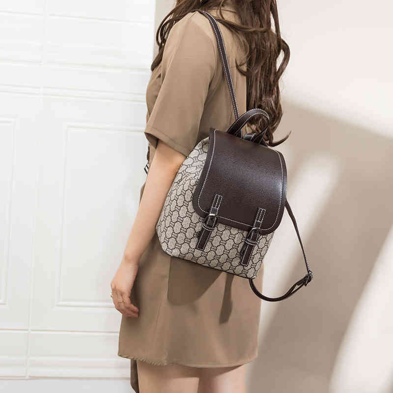 

Backpack women's backpack new high-capacity Travel Backpack versatile simple women's travel bag, Brown with grey