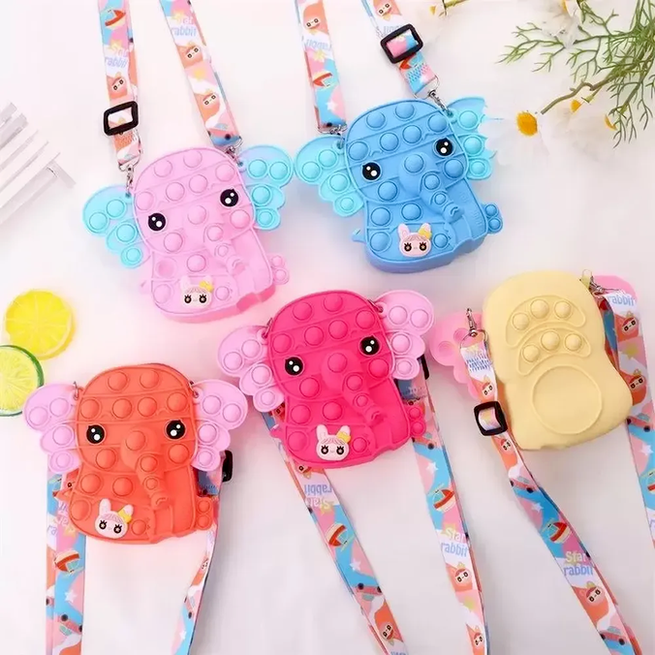 

Creative Portable Silicone Elephant Shoulder Bag Bubble Toy Finger Simple Dimple Messenger Bags Decompression Push Game Crossbody Purse DHL T0401