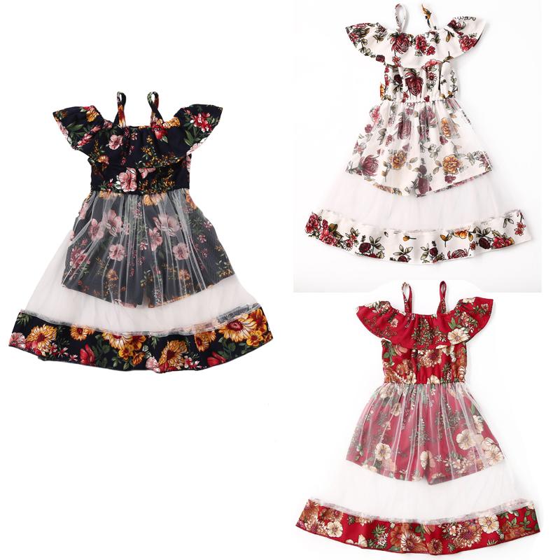 

Girl's Dresses Toddler Kid Baby Girl Romper Dress Ruffles Off 1-4Y Infant Girls Mesh Tutu Party Wedding Princess Floral SundressGirl's, Blue