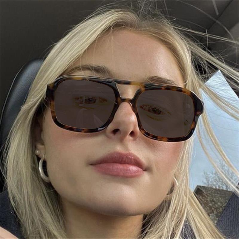 

Sunglasses Leopard Fashion Polarized Women Driving Small Square Sun Glasses Anti-UV Retro Double Bridges Eyewear