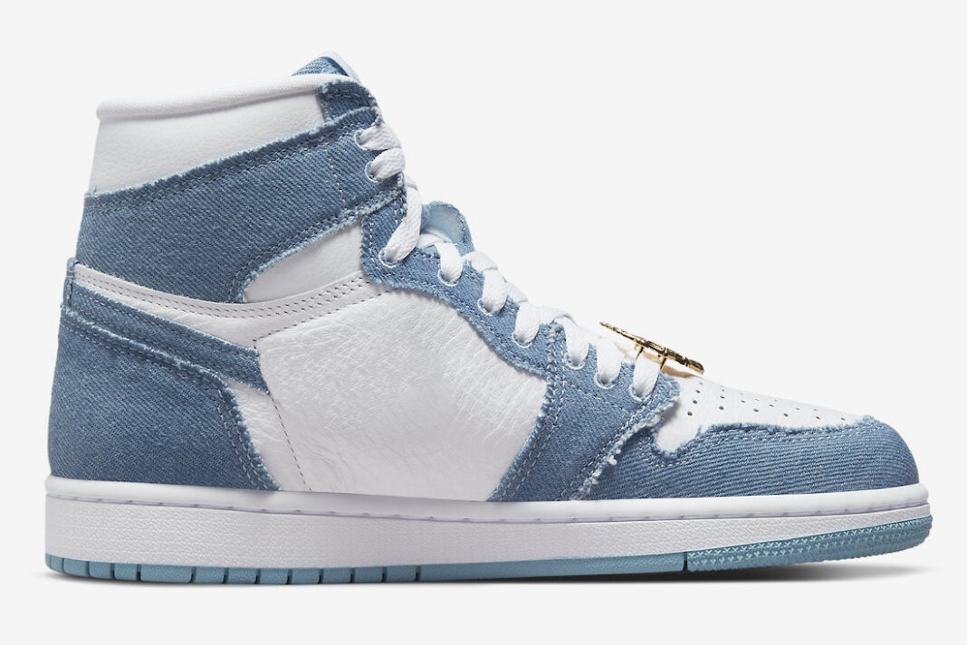 

WMNS Jumpman 1 High OG Denim shoes for sale DM9036-104 men women White Worn Blue Metallic Gold Basketball shoe store US4-US12