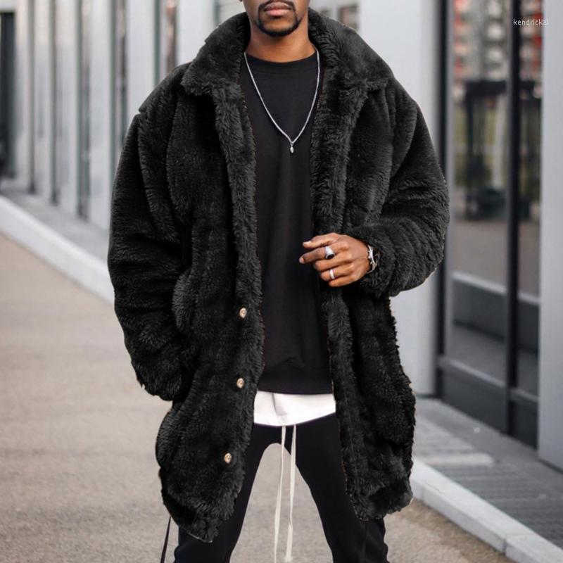 

Men' Wool & Blends 2022 Trendy Jacket Mid-length Fashion Casual Long-sleeve Coats Autumn Winter Men Plush Loose Warm Overcoat Streetwear Ma, Black