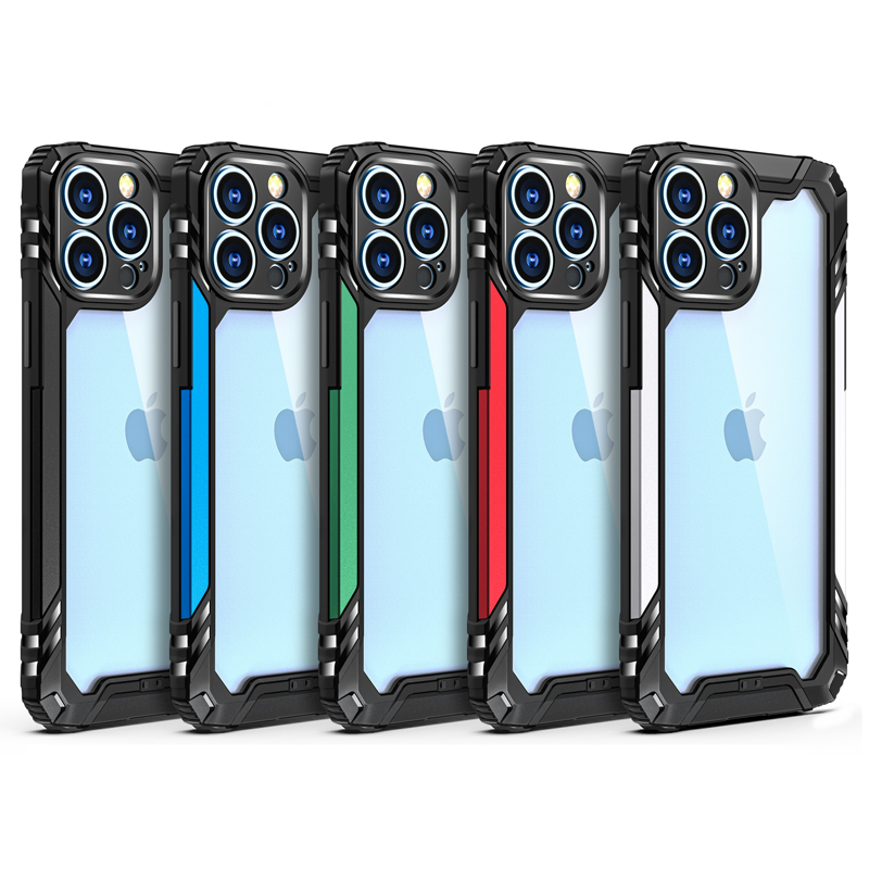 

Aluminum Alloy Frame Silicone Soft Bumper Clear Hard Back Cases Military Grade ShockProof Heavy Duty Protective CoverFor iPhone 13 12 11 Pro Max XR XS Max 6 7 8 Plus, Black-10pcs/color/model