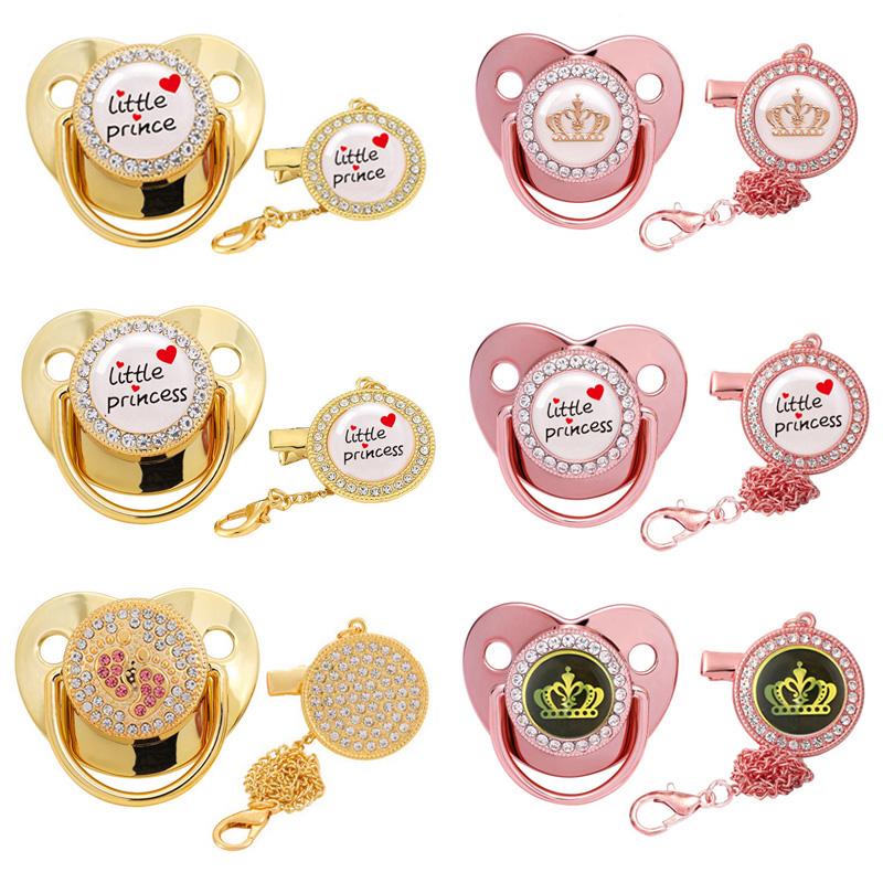 

Pacifiers# Baby Luxury Pacifier With Clip Silicone BPA Free Infant Nipple For Born Shower Gold Bling Dummy Holder SootherPacifiers#