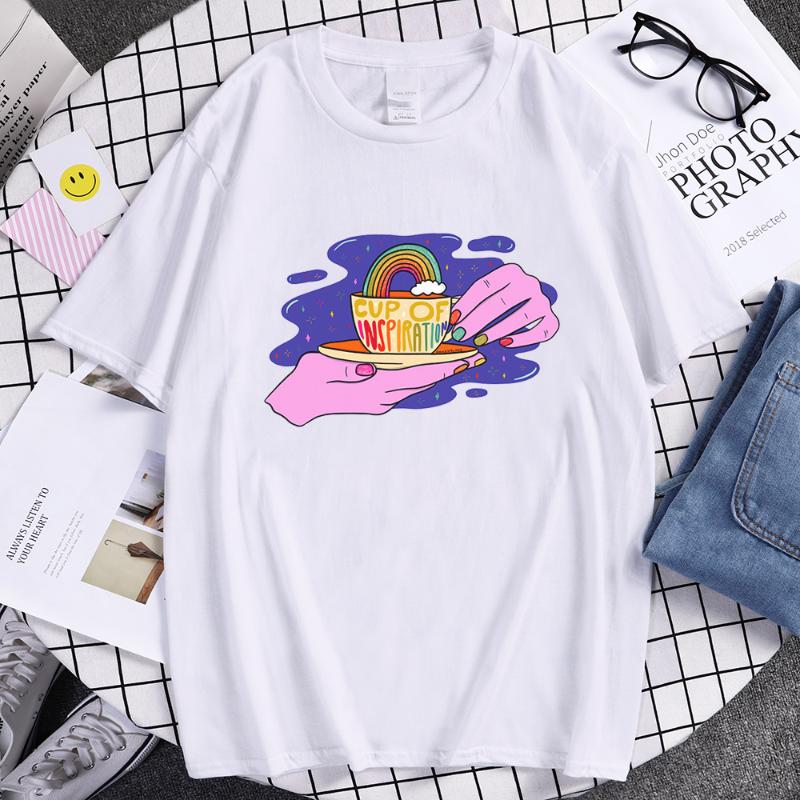 

Men' T-Shirts Creativity Rainbow Coffee Printing Women T Shirt Fashion Soft T-Shirt Hip Hop Retro Short Sleeved Anime Oversize Female, Black