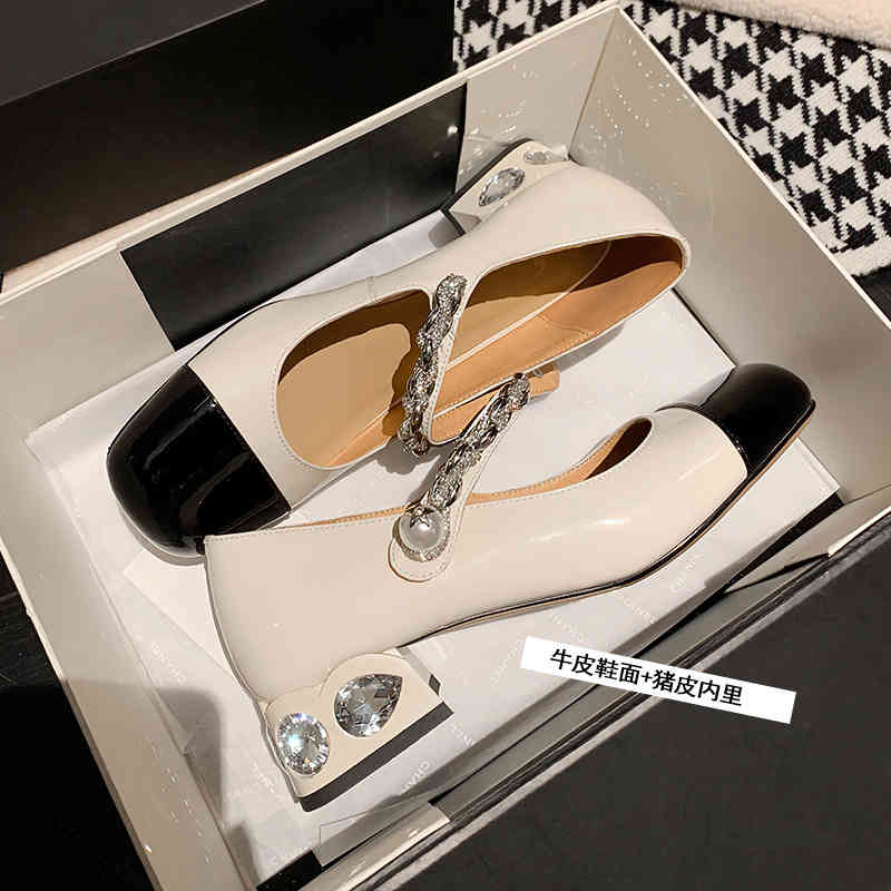 

Dress Shoes Zijin family fairy style fashionable round head single shoes autumn heel one line color matching Mary Jane CCT7, 1# shoe box