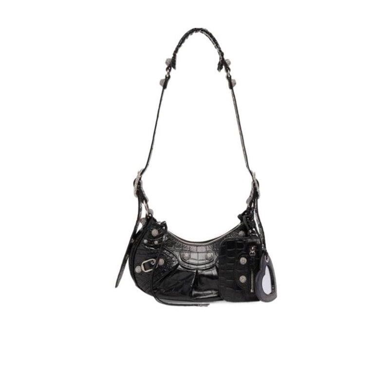 

Balencaigass Lecagoles Bags Le Designer cagole plus small crocodile embossed Rhinestone shoulder bag, 1000