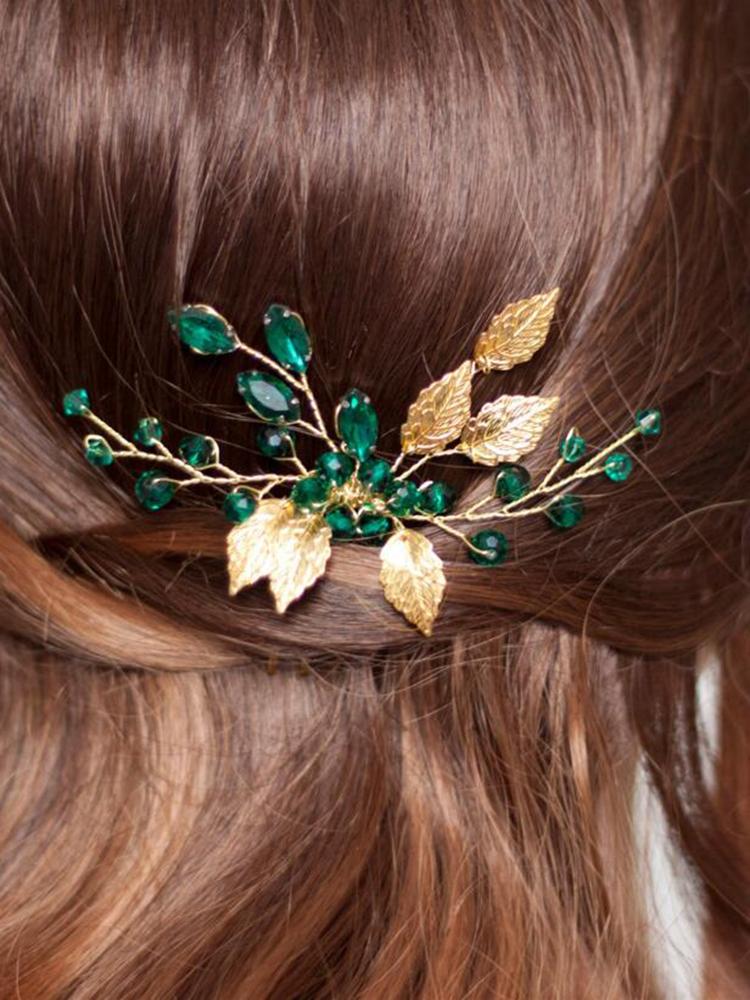 

Headpieces Vintage Golden Bridal Hair Comb Green Rhinestone Handmade Jewelry Women Hairpieces Crystal Wedding Accessories Clips
