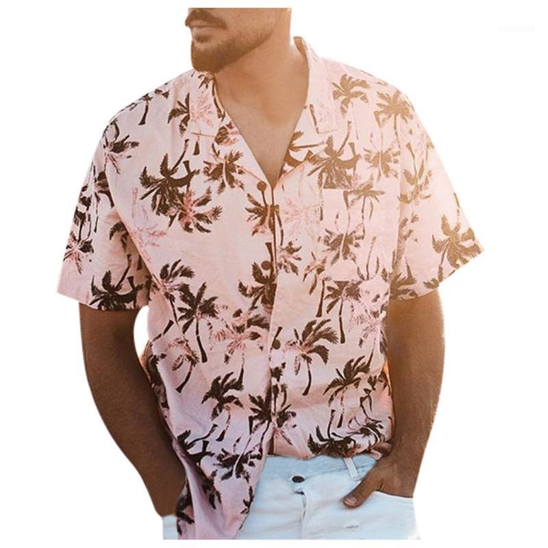 

Men's Summer Fashion Casual Lapel Print Short Sleeve Shirt Top Blouse Shirts, Pink