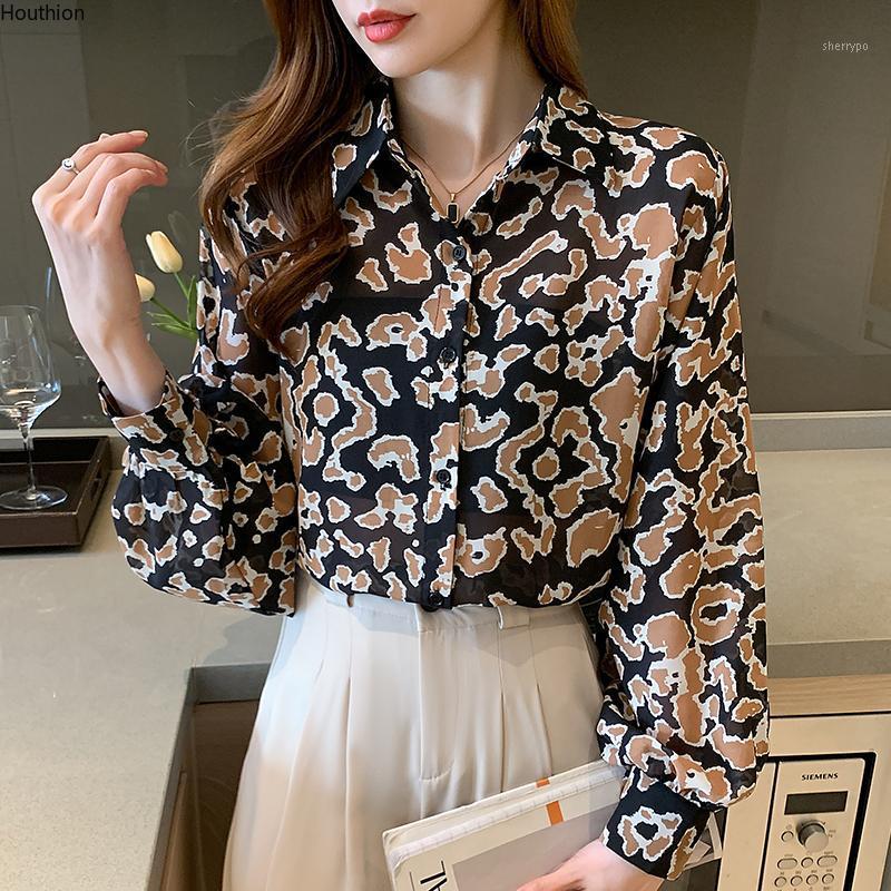 

Women' Blouses & Shirts Summer Blouse Shirt Long Sleeve Splicing Leopard Chiffon Casual Fashion Loose Houthion, Photo color