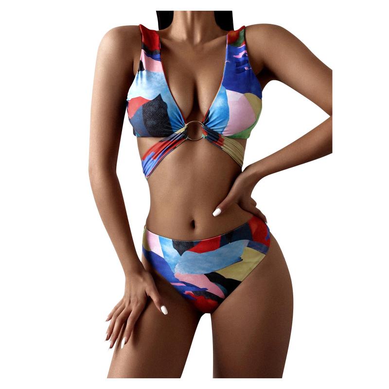 

Women's Swimwear 2022 Women Striped Printing Bikini Set Swimsuit High Cut Hight Waist Halter Brazilian Two Piece 40