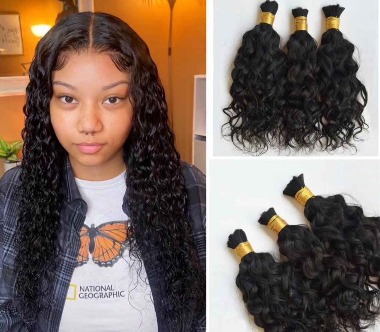 

water Wave Human Hair Bulk For Braiding Brazilian No Weft Braiding 3pcs