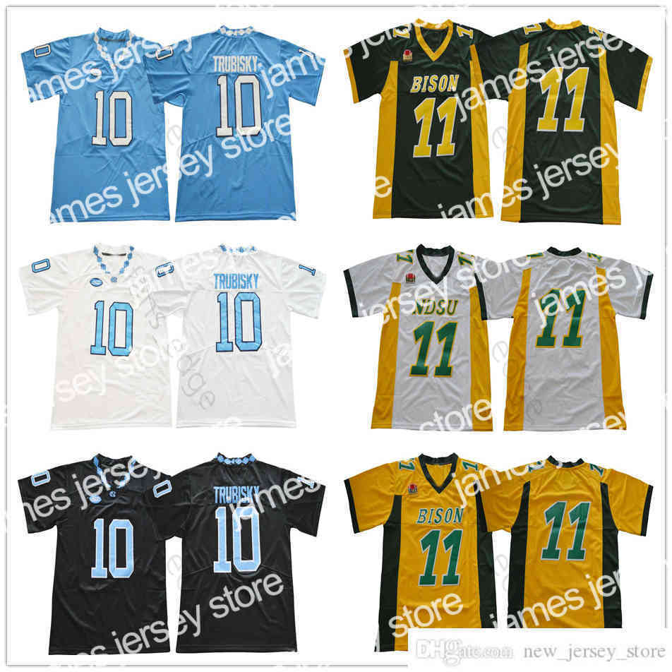 

2022 NCAA North Carolina College Football Wear 10 Mitch Trubisky Jersey Blue White Black Dakota State Bison 11 Carson Wentz Green Yellow Jerseys