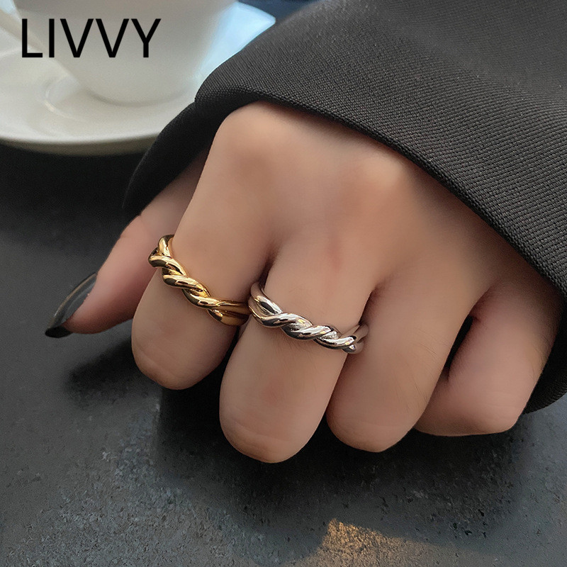 

LIVVY Silver Color Geometry Twist Weave Adjustable Finger Ring For Woman Fashion Refinement Temperament Jewelry 220716