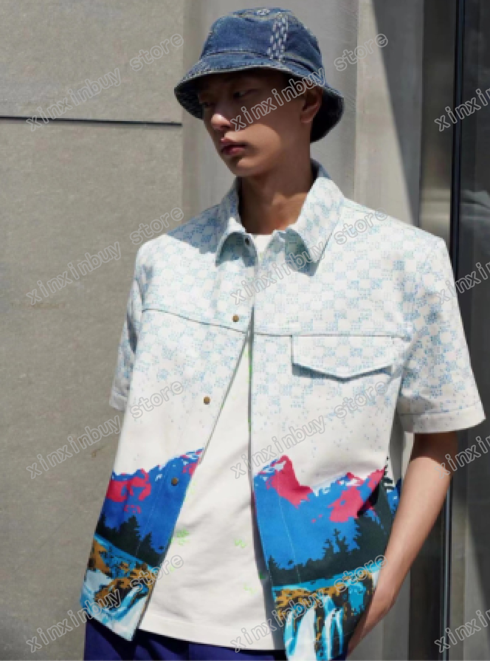 

22ss Men Women Designers Jackets denim coat Snow Mountain print Plaid Lapel Neck paris Streetwear black S-XL, Multi