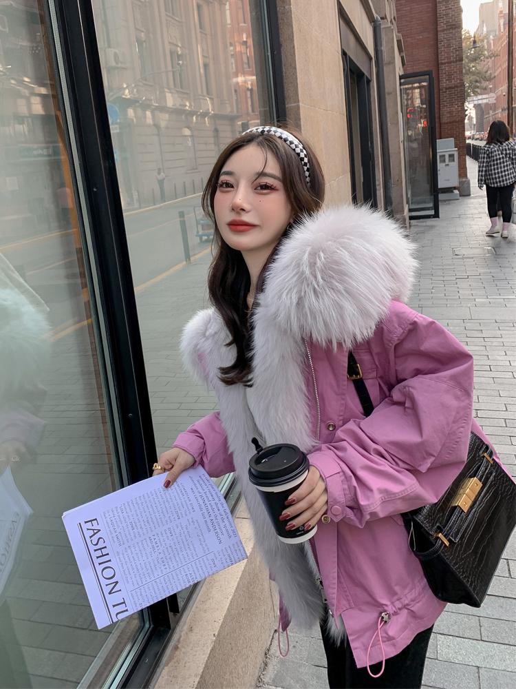 

Women' Fur & Faux Korean Women Oversized Parka Natural Raccoon Hooded Placket Jacket Detachable Real Rex Liner Thick Warm CoatWomen' Women, Yellow