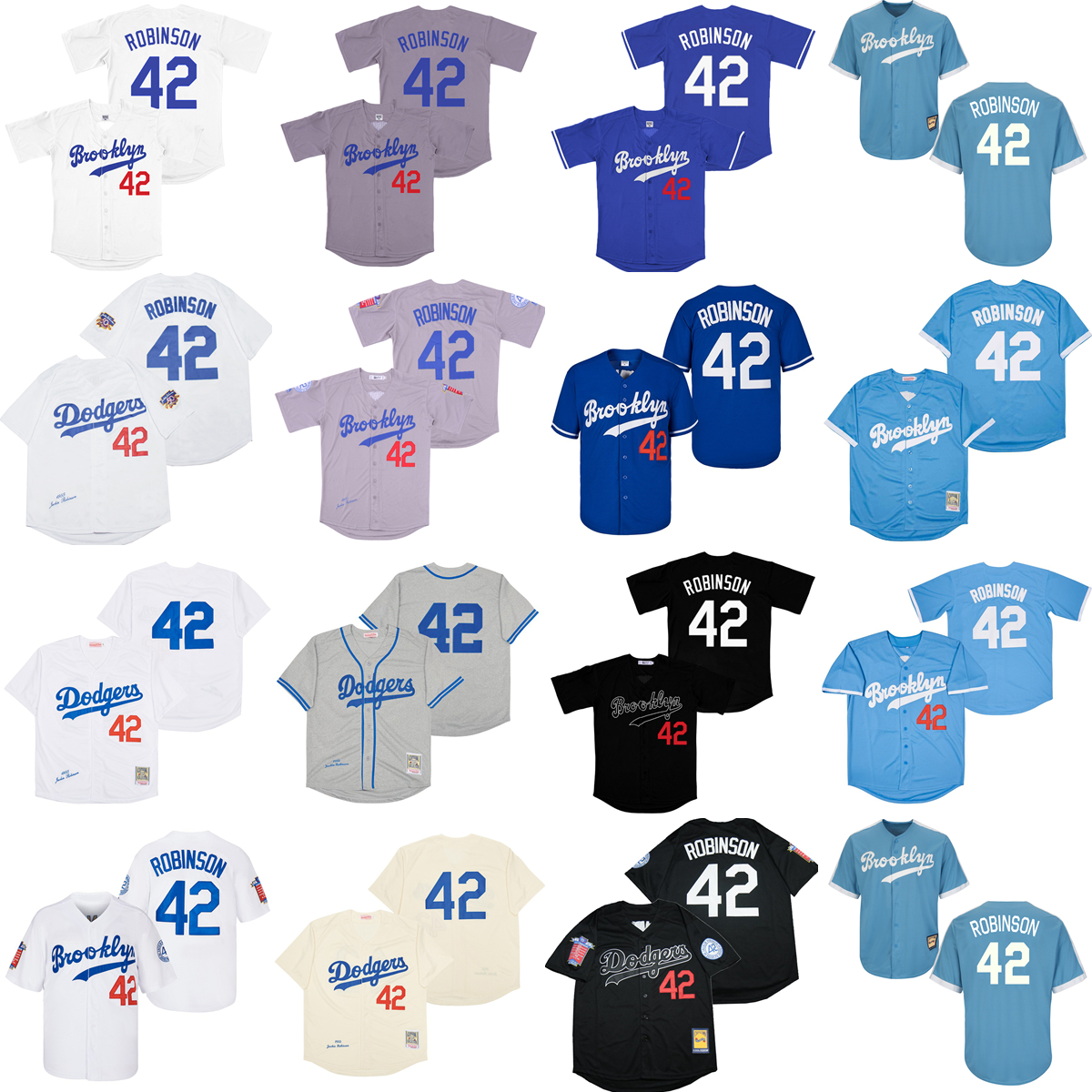 1955 Throwback Baseball 42 Jackie Robinson Vintage Jersey Retro Blue White Black Beige Grey Team Color Cool Base Breathable For Sport Fans Stitch
