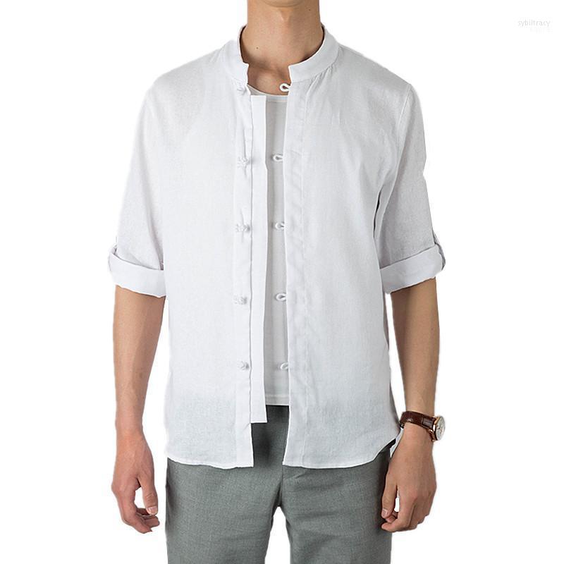

China Retro Men Shirt Cotton & Linen Camisa Summer Male Top Large Size S-5XL Blue White Black Khaki Men's Casual Shirts Sybi22