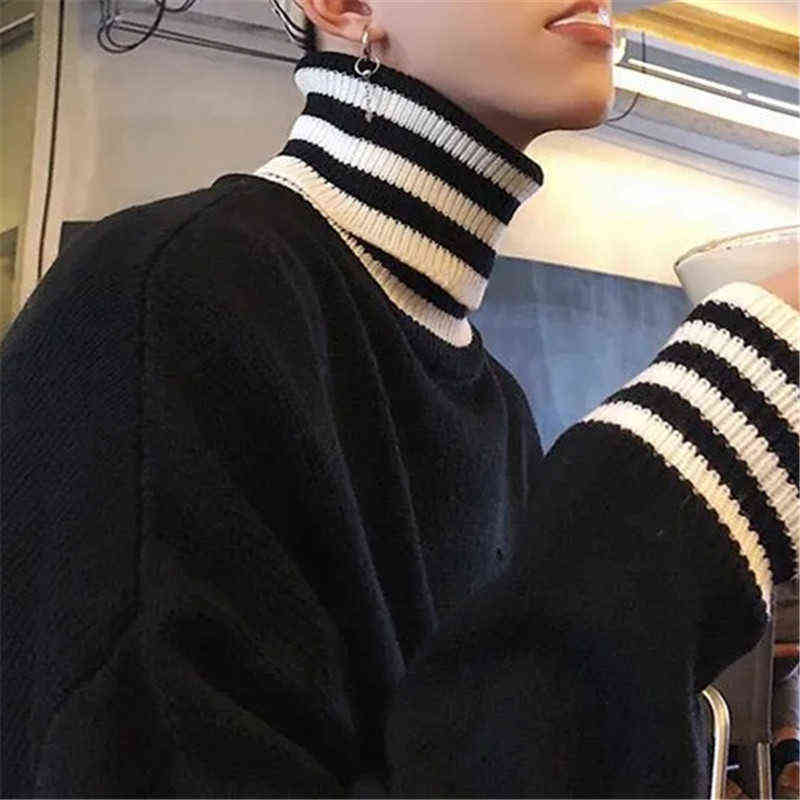 

Striped Turtleneck Sweater Men Sweaters Korean Fashion Loose Sweaters Autumn Winter Clothing Harajuku Knitted Tops Sueter Hombre L220725, Black