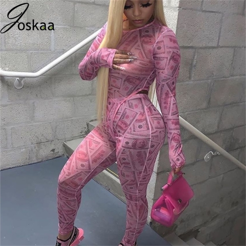 

Joskaa Mesh Print Night Club Long sleeve Bodysuit & Pants Party 2 Pieces set Party Fashion outwear Summer 2020 T200704, Lavender