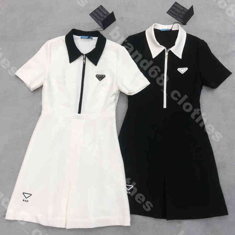 

designer women zipper shirt dress simple solid color short sleeve dresses office professional summer casual shirts logo p..da brand clothes female Apparel album a1