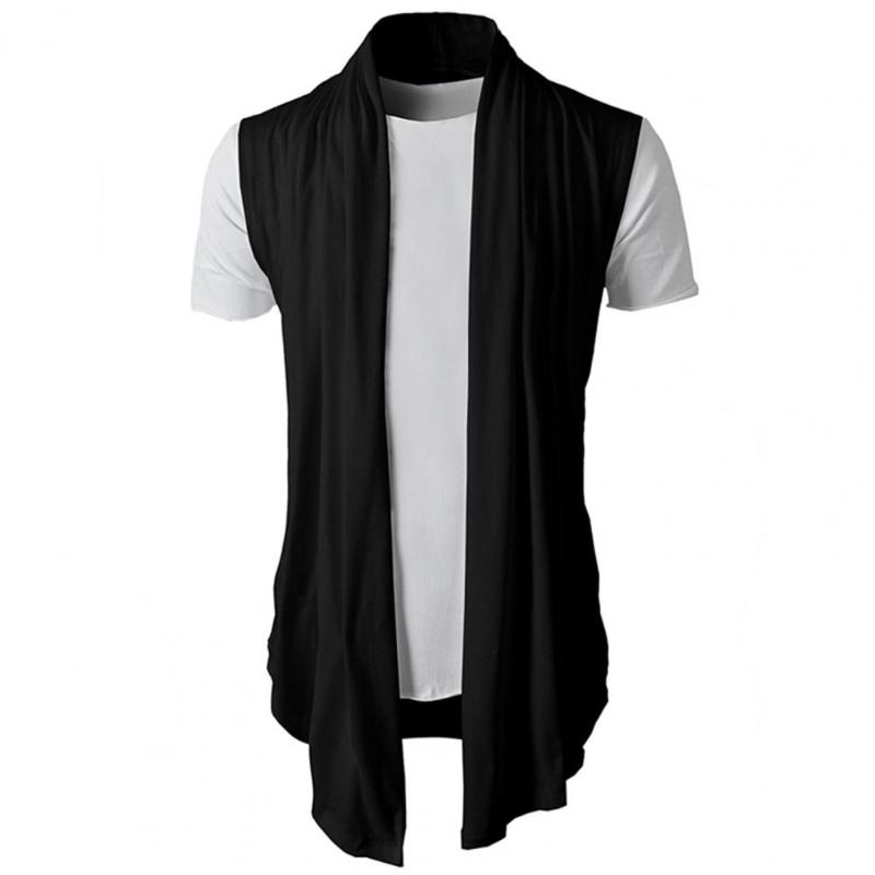 

Men's Jackets Trendy Cardigan Jacket Solid Color Temperament Vest Pure Draping VestMen's, Black