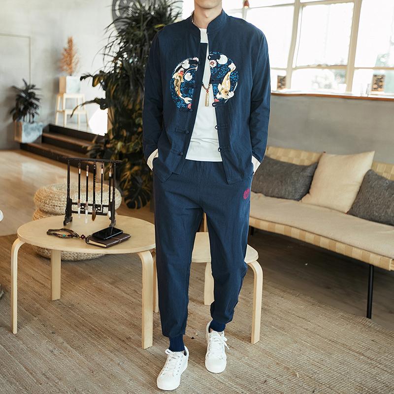 

Men's Tracksuits Men's Athletic Tracksuit Casual Single Breasted 2 Piece Sets For Men Traditional Chinese Style Autumn Jacket And PantsM, Black tracksuit set