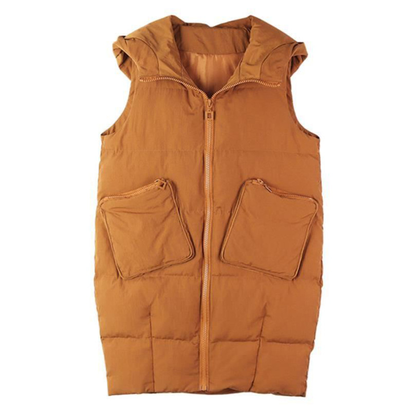 

Winter Women Vest Long Cotton Jacket Loose Oversize Warm Bread Jacket Sleeveless Hooded Woman Jacket with Pocket Waistcoat 220812, Bn
