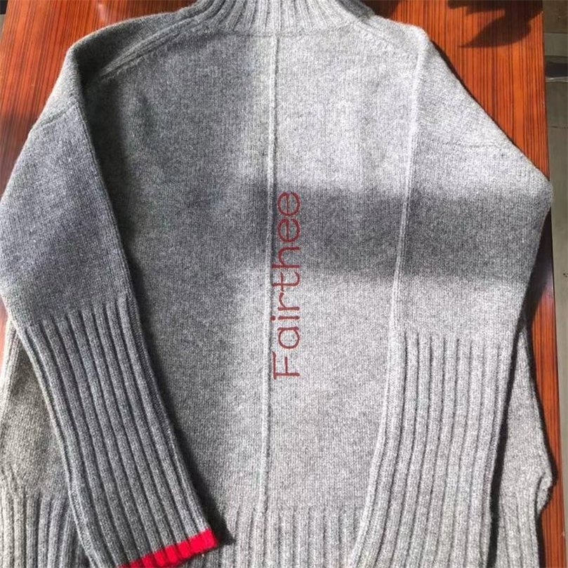 

Women Sweater Autumn/ Winter Wool Letter High Neck Loose Knitted Sweater Women's Fashion Age Reduction 201204, Gray