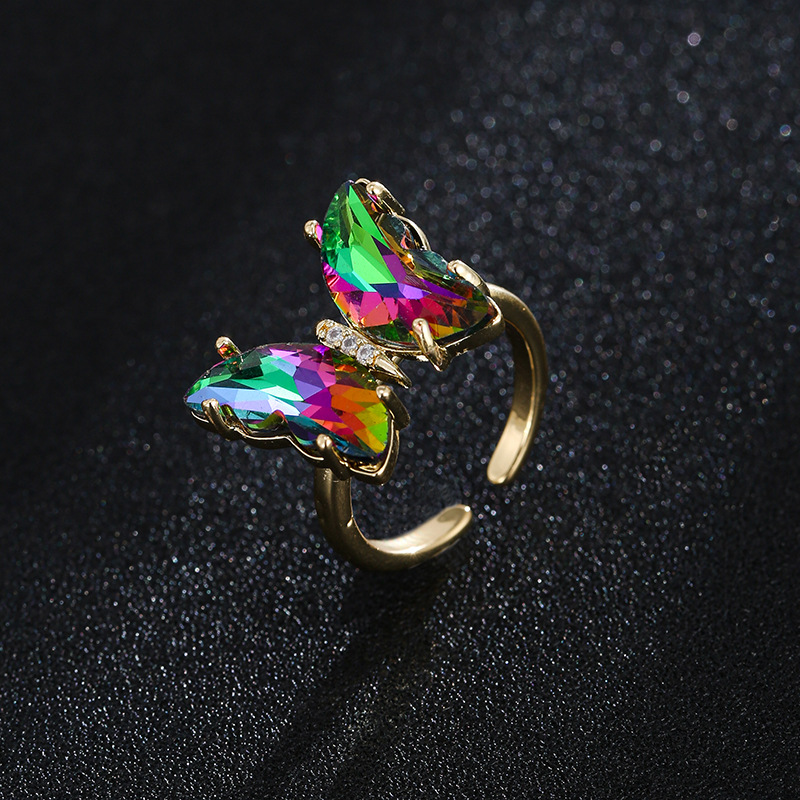 

Dainty Butterfly Ring for Women Resizable Adjustable Stainless Steel with Colorful CZ Stone Lady Butterfly Animal Jewelry