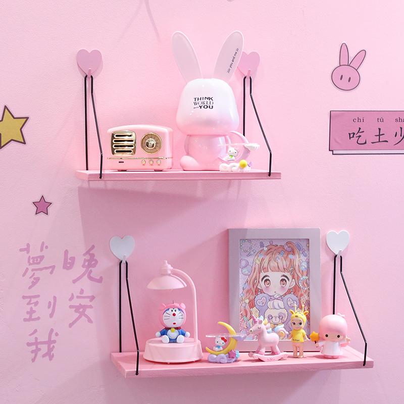 

Hooks & Rails Pink Wall Shelf Decoration Frame Bedroom Living Room Wooden Storage Rack / Wall-mounted Bracket Organizer