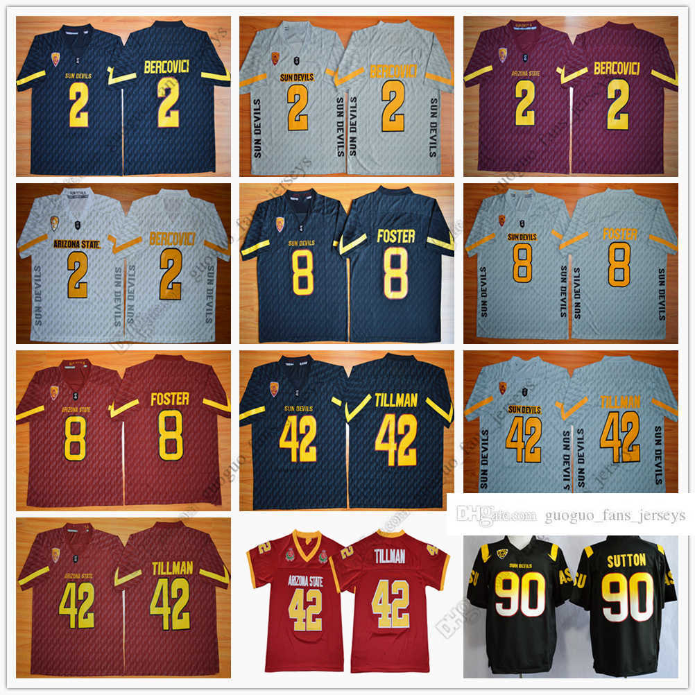 

NCAA Arizona State Sun Devils College Football 2 Mike Bercovici 8 D.J. Foster 42 Pat Tillman 90 Will Sutton High Quality Jersey Size S--XXXL0101, As picture