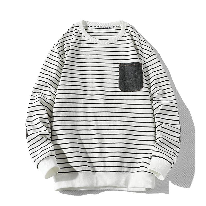 

Men's T-Shirts Spring Men's Sweaters Korean Edition Trend INS Loose Round Collar Striped Jacket Logo All-match Big Children SpringMen's, Red